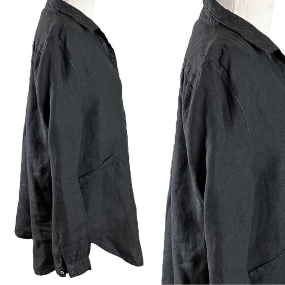 Fresh Produce 100% Linen Black Tunic Top Pockets Split Neck LagenLook Small NWT - Picture 3 of 8